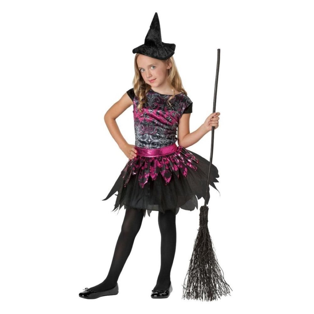 Witch Halloween Costume 12/14 Spellbinder Pink Black Dress, Skirt, Hat Girls